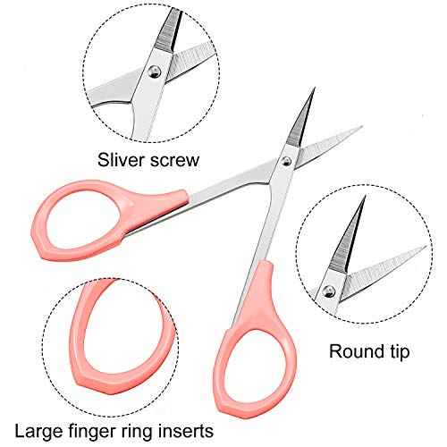 2 Pack Small Scissors 4 Inch Curved Eyebrow Beauty Stainless Steel Trimming Scissors for Eyelash Facial Nose Hair(Pink)