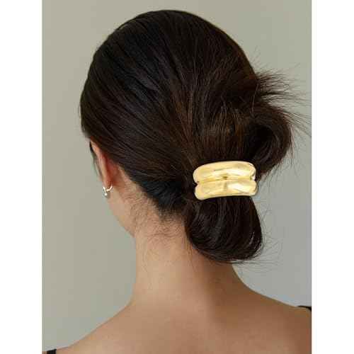 6pcs Gold and Silver Hair Ties for Women Metal Ponytail Holders Elastic Ties HairCuff Metal Geometric Scrunchies for Thick Thin Hair Fashion Accessories for Women Girls