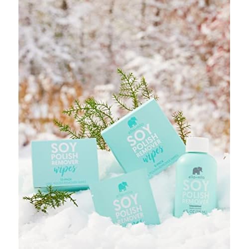 ella+mila Soy Nail Polish Remover Wipes Non-Acetone Lint Free Nail Wipes - Non-Toxic Fingernail Polish Remover - Unscented & Enriched with Vitamins A,C & E (12 Pack)