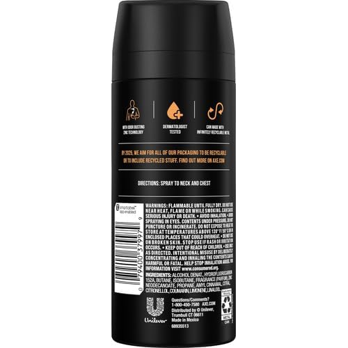 AXE Dark Temptation Body Spray Deodorant for Men, 4 Oz, Pack of 6