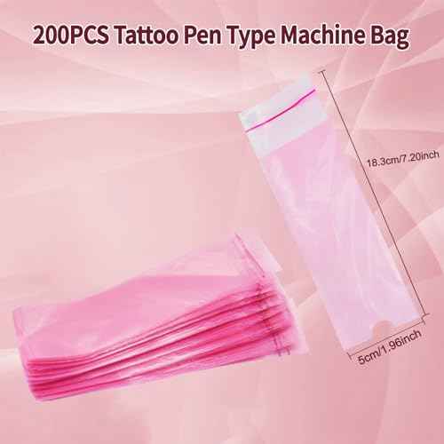 200pcs Wireless PMU Pen Machine Covers Self-adhesive PMU Supplies for Permanent Makeup Microneedling Tattoo Machine Pen Type Bag Sleeves(Pink 2¡± x 7.2¡±)