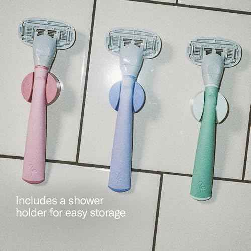Flamingo Shaving Razor Set for Women - Original Razor Handle, 4 Blade Refills, and Shower Holder - Lilac
