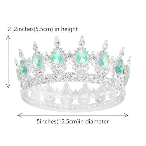 Queen Crown Rhinestone Wedding Crowns and Tiaras for Women Costume Party Hair Accessories Princess Birthday Crown Crystal Bridal Crown (Silver Fantasy Light Green)