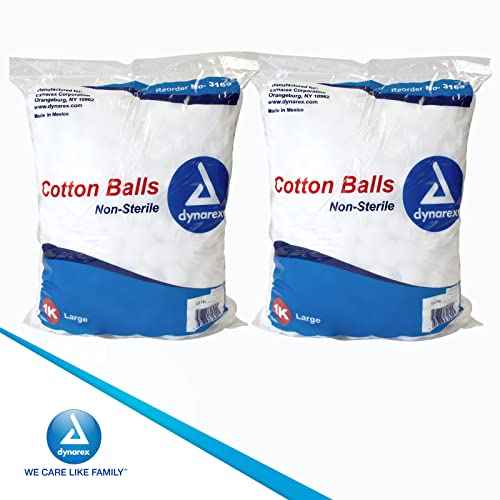 Dynarex Cotton Ball, Non-Sterile and Large, Latex-Free, Pack of 2000
