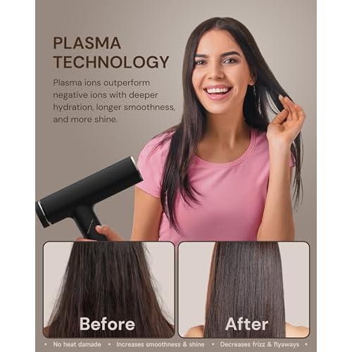 Plasma Ion Hair Dryer with Diffuser for Curly Hair, 110000 RPM Professional High Speed Blow Dryer with Plasma Ion, 1500W Foldable Travel Hairdryer with 6.5 Ft Cord Fast Drying for Women Men