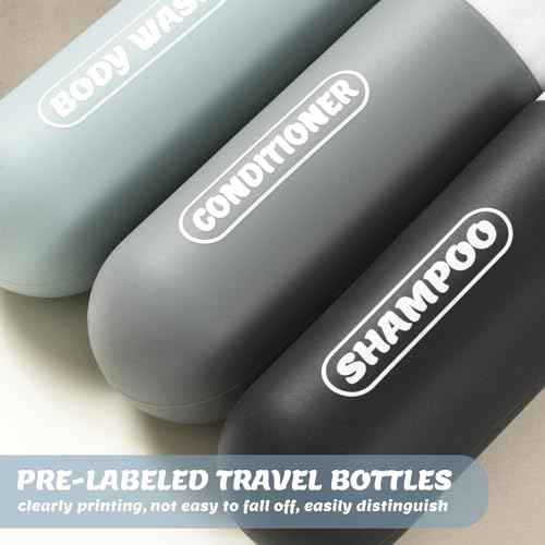 Silicone Travel Bottles for Toiletries with Labels, 3oz TSA Approved Squeezable Travel Size Containers, Leak Proof Travel Shampoo and Conditioner Bottles with Toiletry Bag (4 Pack, Dark Color)