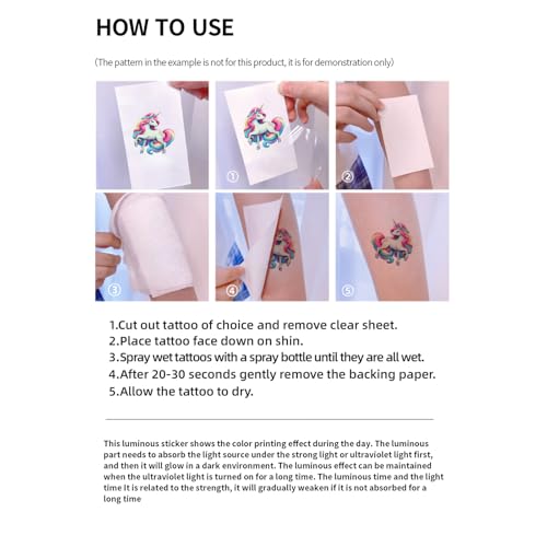 Temporary Tattoo for Kids,400 Pcs Mix Style Glow in the Dark Tattoos Kids Stickers Luminous Party Supplies with Animal/Dinosaur/Mermaid/Unicorn/Space/Butterfly/shark Stickers for Boys Girls 573
