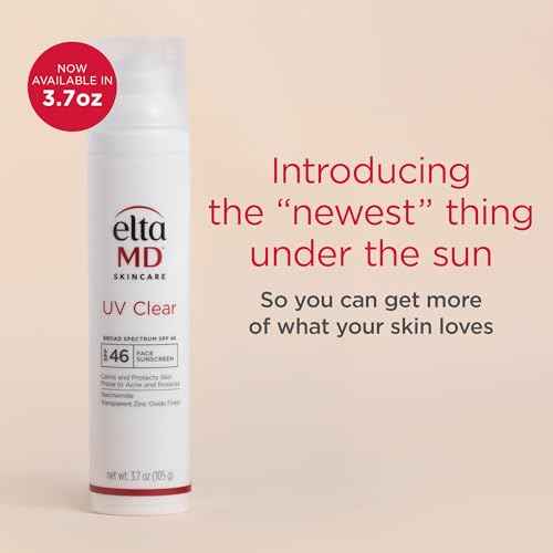 EltaMD UV Clear Face Sunscreen SPF 46, Oil Free Sunscreen with Zinc Oxide, Dermatologist Recommended, For Acne-Prone Sensitive Skin, 3.7 oz