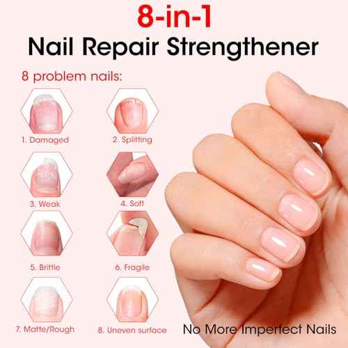 GELLEN Nail Strengthener, 8-In-1 Nail Repair Serum Growth for Thin Brittle Damaged Nails, Non Polish, Air Dry Clear Nail Growth Care Treatment, Keratin Calcium Formula, Cherry Blossom Scent