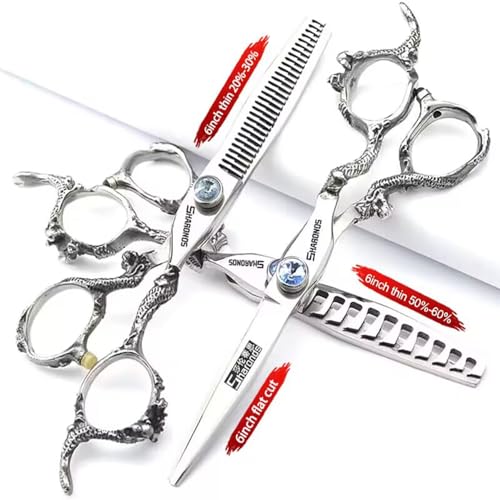Professional Japanese Hair Scissors - 440C Stainless Steel/Rose Razor Edge (6-Inch, 3-Piece Set) with Gift Scissor Bag