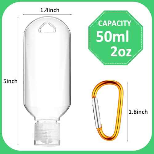 150 Pcs Traveling Bottles with Keychain 2oz Clear Plastic Hand Sanitizer Holder Keychain Empty Refillable Liquid Packing Container Squeeze Plastic Bottle with Lid,Rectangle