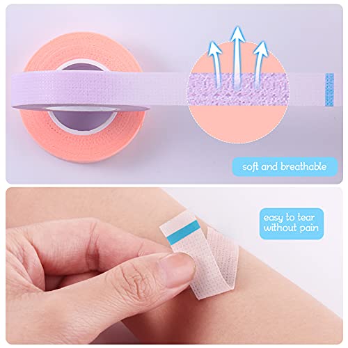 6 Rolls Eyelash Extension Tape Breathable Adhesive Lash Tape Non-woven Fabric Lash Tape with Heart-shaped Tape Dispenser Cutter, 0.5 Inch Wide, 10 Yards Long of Each