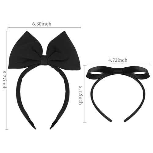 AMCAMI 2 Pack Black Bow Headbands for Women and Girls - Halloween Costume Headwear, Christmas Party Hair Accessories