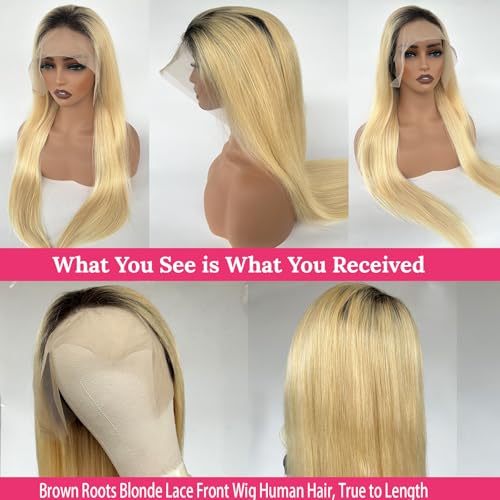 Blonde Ombre Lace Front Wig Human Hair 1B613 13x4 Straight Ombre Human Hair Wigs for Black Women 150% Density Glueless Ombre Blonde Lace Front Wigs with Dark Roots 20 Inch Pre Plucked Hairline
