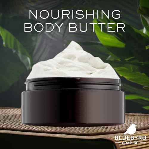 Bluebyrd Soap Co. Eucalyptus Mint Body Butter | Relaxing Whipped Body Cream for Men and Women | Non-Greasy Moisturizing Dry Skin Lotion for Hands, Body & Feet 8oz. Jar (EUCALYPTUS)