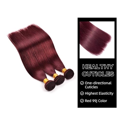 99j Burgundy human hair Straight Hair 10 12 14 with 10closure 8A Brazilian Virgin Hair 99j Burgundy Straight Hair Weaves Bundle Free Part Red Wine Color 100% Unprocessed Human Hair Weft Weaves