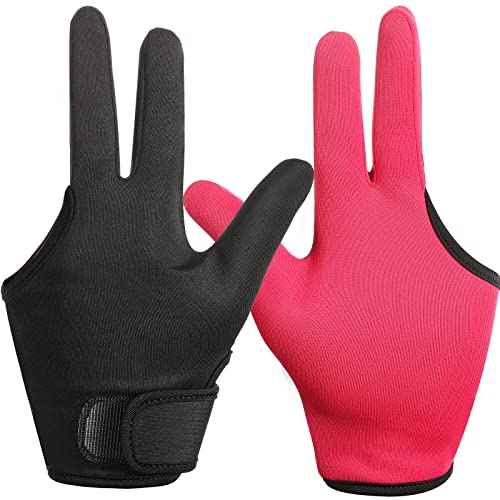 Geyoga 2 Pcs Heat Resistant Gloves for Hair Styling 3 Finger Barber Gloves Reusable Curling Wand Heat Protector for Hair Dye(Black, Rose Red)