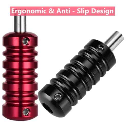 2 Pcs Aluminum Alloy Tattoo Grips Tubes - Lightweight Grip Handles for Tattoo Machine, Ideal for Tattoo Artists & Studio Supplies (Black Red)