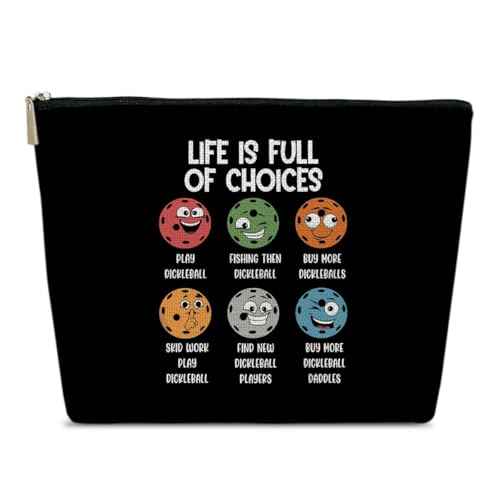Pickleball Gifts Makeup Bag, Life is Full of Choices Cosmetic Bag for Purse, Pickleball Accessories Women, Birthday Gifts for Dickleball Lover Female Girls Her Sister Daughter