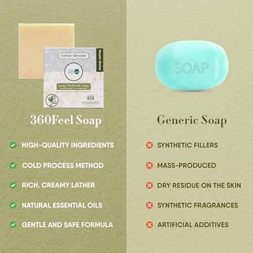 360Feel Clean cotton Soap 5 oz Castile Handmade Soaps -Refreshing Spring scent- Essential Oil Natural Mans Soap bar- Anniversary Wedding Gifts- Made in USA-Gift ready Cotton Blossom