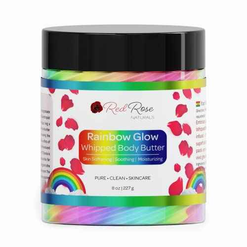 Red Rose Naturals Whipped Rainbow Glow Body Butter, Fruity Scent, Infused with Fruit extracts, 8 Oz, Non-Greasy, Creamy & Moisturizing Shea Butter - Nourishing Skincare for All Skin ? Vegan