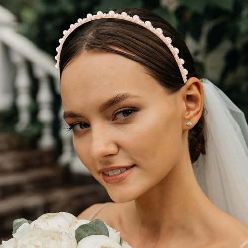 YISSION 6PCS White Pearl Headbands for Women Jeweled Head Bands Beaded Hairbands Fashion Wedding Bridal Headband Hair Accessories for Women Girls