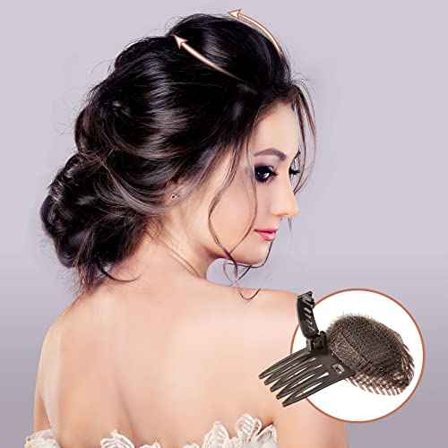 4 Pieces Puff Hair Accessories - Invisible Fluffy Sponge Clips, Front Comb Bun Bump Up Volume Base, Styling Inserts to Increase Volume for Women and Girls (Brown)