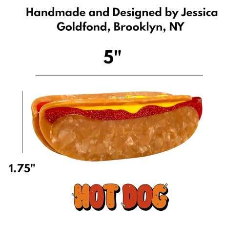 Hot Dog Hair Claw Clip for Women ? Strong Hold Grip, Durable Hair Claw Clips for Styling ? 5"L x 1.75"H, July 4th Celebration Claw Clips for Women, BBQ FUN Claw Clips for Thick Hair