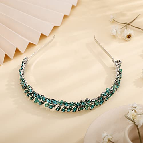 Teyglen Bridal Malachite Green Rhinestone Crystal Handmade Hair Hoop Headband (Women, Hair Styling, Wedding, Christmas, Adult, 1 Count)