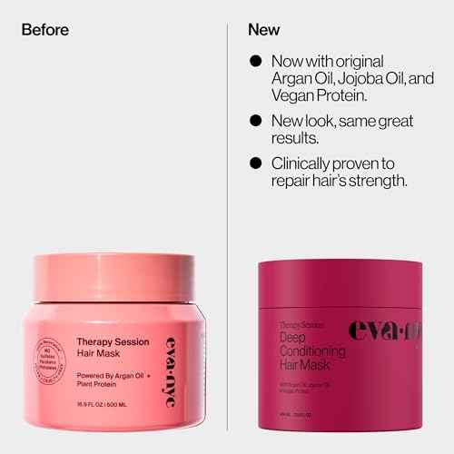 Eva NYC Therapy Session Deep Conditioning Hair Mask with Vegan Protein, Jojoba Oil + Argan Oil - Hydrate, Soften + Repair Hair Strength - Sulfate Free - Warm Vanilla Scent - 13.5 fl oz