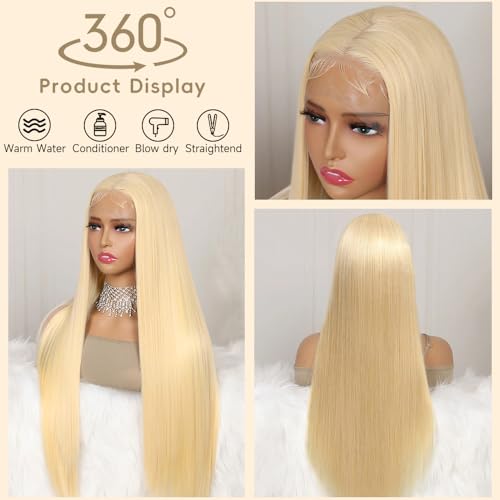 26 Inch Blonde Lace Front Wigs Human Hair Pre Plucked 613 Lace Front Wig Human Hair 200% Density Straight Blonde Wig with Baby Hair for Women