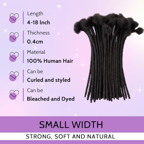 Loc Extensions Human Hair 0.4cm&0.6 cm&0.8cm width 4-18inch 10, 20, 40, 100 strands 100% Human Hair Locs Extensions for Men Women Natural Dreadlocks Can Be Dyed Bleached Curled 0.4cm 8inch 60 Strands