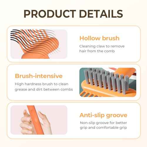 2-in-1 Comb Cleaner with Pick and Bristles, Comb Cleaning Brush, Effortlessly Removes Hair, Hairbrush Cleaner Tool Rake, Hairbrush Cleaning Tool Home and Salon Use (Orange)