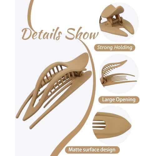 6 Pcs Large French Style Curved Claw Clips, 5" Strong Hold No-Slip Grip Duckbill Hair Clamps for Thick Hair, Neutral Color for Women and Girls