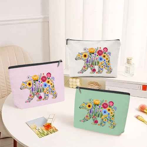 3 Pack Cute WildFlower Bear Flower Makeup Bag,Cosmetic Bags for Women,Travel Toiletry Bag Bears Themed Gifts for Women Florals Bears Loves Girls Trip Bachelorette Party Birthday Christmas Weekend