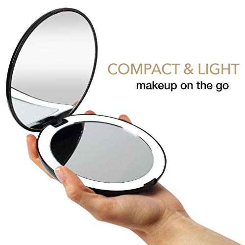 Fancii LED Lighted Travel Makeup Mirror, 1x/10x Magnification - Daylight LED, Compact, Portable, Large 5¡± Wide Illuminated Folding Mirror