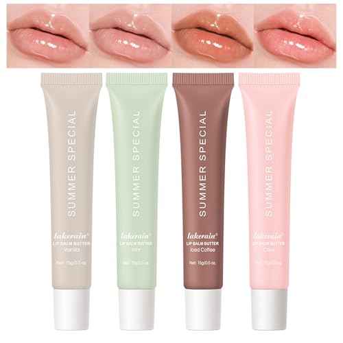 Glossy Butter Lip Balm Set, Instant Moisture and Hydration, Long-lasting Hydrating Non-Sticky Lip Gloss, Care and Soften Dry Lips , 4 Pcs