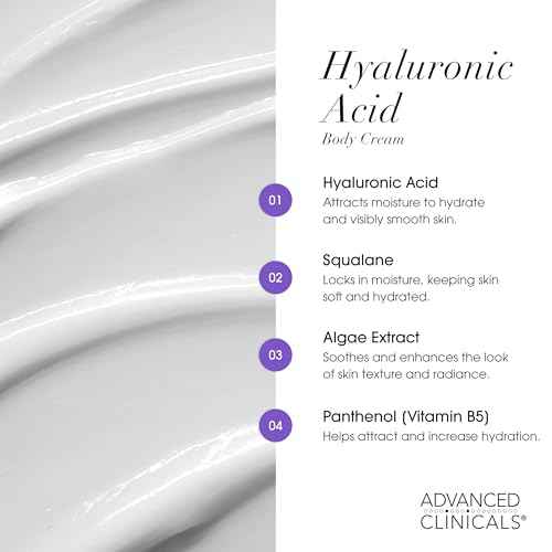 Advanced Clinicals Hyaluronic Acid Moisturizer Body Cream W/Vitamin E | Hydrating Cream & Body Lotion For Women & Men To Help Improve Look of Wrinkles, Dry Skin, Crepey Looking Skin, 16 Ounce