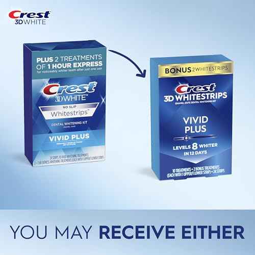 Crest 3D Whitestrips Vivid Plus, Teeth Whitening Strip Kit, 10 Treatments + 2 Bonus Treatments (Each with 1 Upper/1 Lower Strip), 24 Strips, 8 Levels Whiter, Teeth Whitening Kit