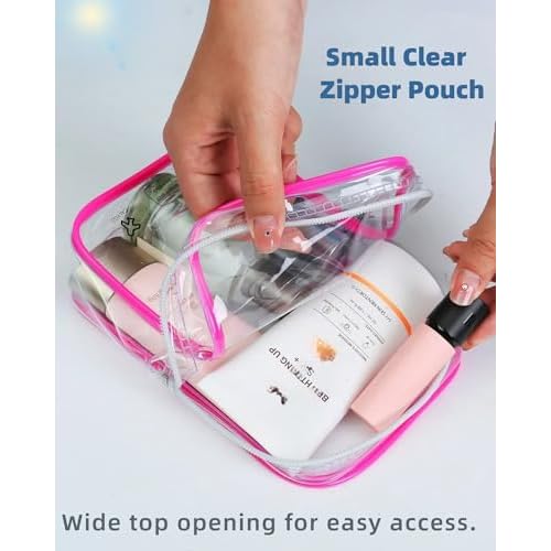 Packing Cubes Quart Size Travel Bag Tsa Approved Clear Toiletry Bag Small European International Must Haves Long Flight Airplane Essentials (2, Pink, Clear)