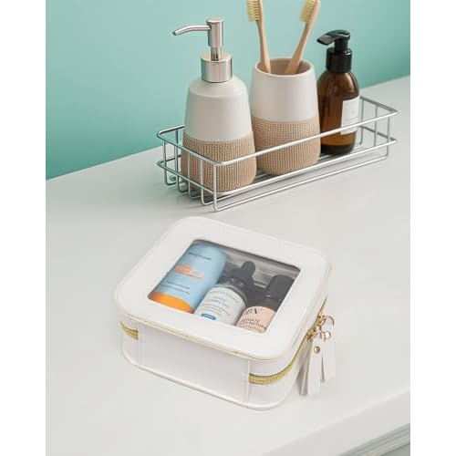LETGO Mini Makeup Bag,Clear Makeup Bag Cute Travel Makeup Case Pouch Purse Essentials Car Accesories for Women,Travel Essentials Organizers (White, Mini)