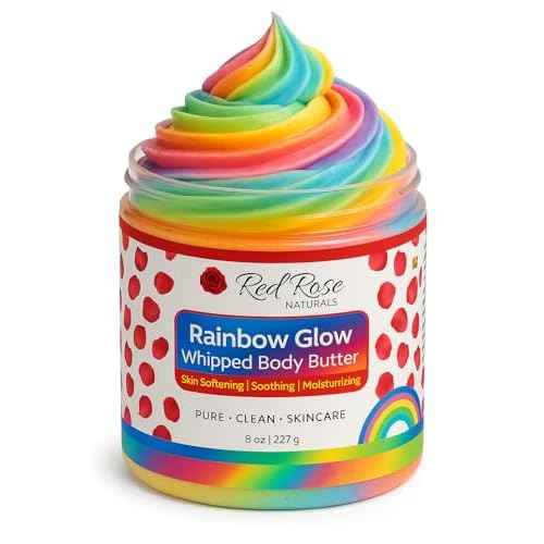 Red Rose Naturals Whipped Rainbow Glow Body Butter, Fruity Scent, Infused with Fruit extracts, 8 Oz, Non-Greasy, Creamy & Moisturizing Shea Butter - Nourishing Skincare for All Skin ? Vegan