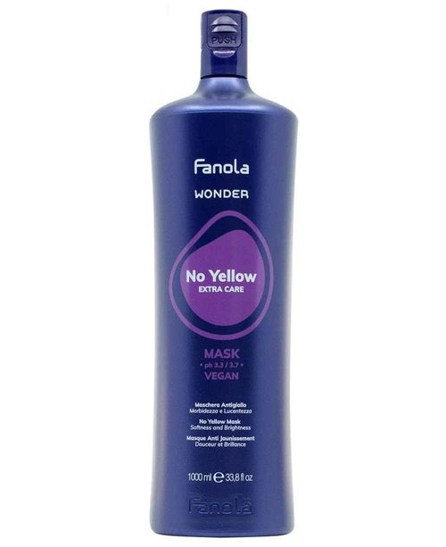 Fanola Wonder No Yellow Purple Hair Mask - Acidic pH Deep Conditioning Hair Mask for Blonde, Bleached & Grey Shades - Intense Violet Pigment Neutralizes Brassy Tones (33.8 Ounce)