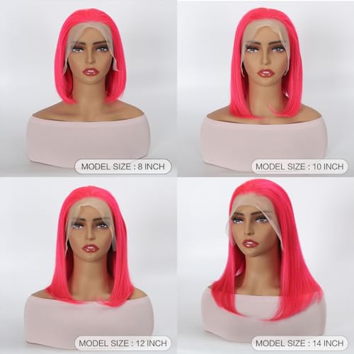 Pink Bob Wigs 13x4 HD Lace 100% Human Hair Front Wig Brazilian Unprocessed Virgin Human Hair Wigs Pre Plucked Natural Hairline Transparent Lace Pink Front Bob for Women (14")
