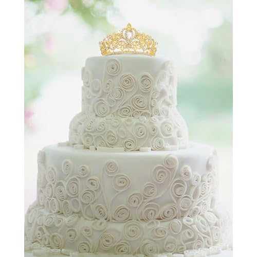 Wecoe Small Crown Tiara for Flower Bouquets - Mini Birthday Crown, Cake Decorations, Wedding Hair Accessories, Ornaments, Gifts