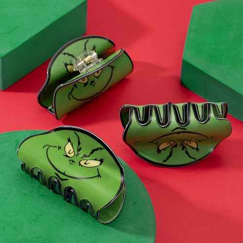 3Pcs Christmas Hair Claw Clips Set for Women, Large Green Holiday Acrylic Clamp Strong Hold Hair Barrette Clips for Christmas Hair Accessories