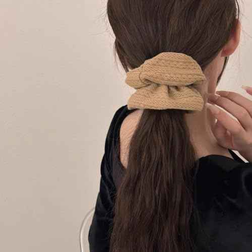 Scrunchies for Women's Hair 3Pcs Brown Camel Black Knit Scrunchies for Long Thick Curly Hair Ultra Textured Soft Hair Bands Neutral Scrunchie Cute Ponytail Holders No Damage Elastic Hair Ties