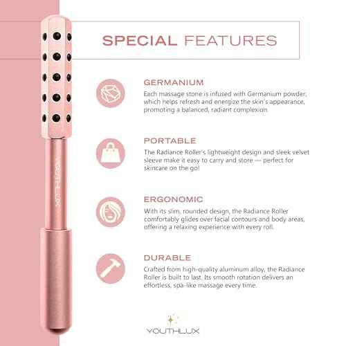 Radiance Roller - Germanium Stone Uplifting Face Beauty Massage Tool/Roller/Wand for Skin Tightening, De-Puffing, Sculpt/Lift, Anti-Aging | Uplift Face Roller, Facial Roller (Rose Gold)