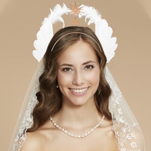 Lurrose Wedding Tiara Angel Wings Headband Christmas Hair Band Elegant Costume Headdress Halloween Party Props for Girls Women Goddess
