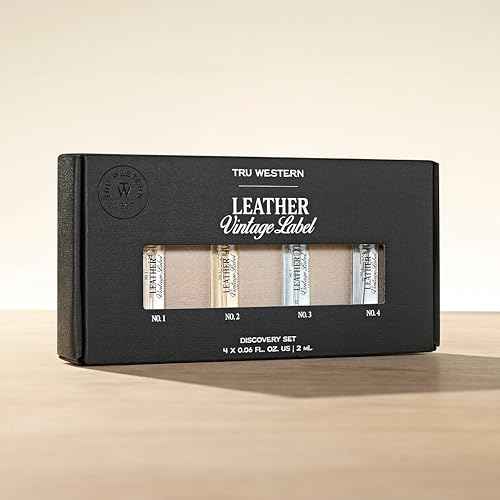 Leather Vintage Label Discovery Set by Tru Western, Set of 4, Including Leather No. 1, No. 2, No. 3, and No. 4, Masculine Fragrance Gift Set